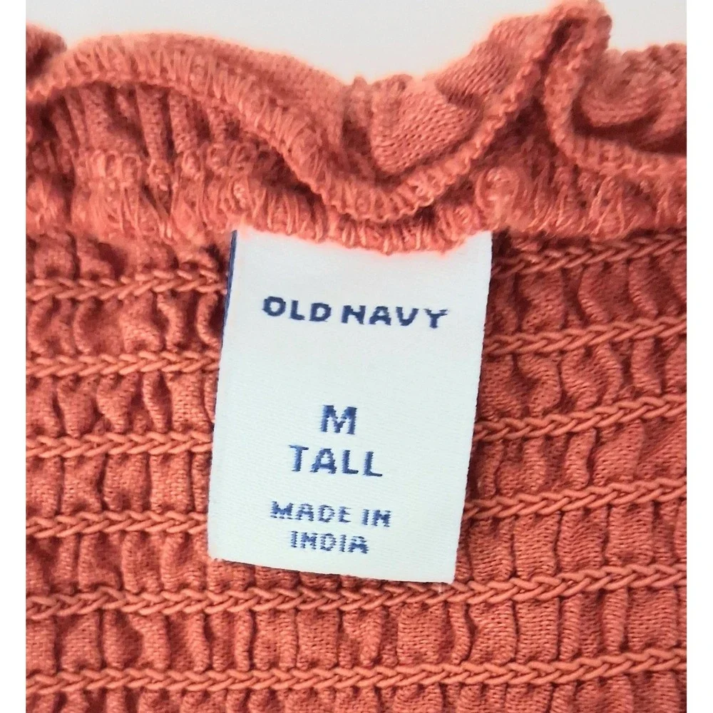 Old Navy Maxi Dress Medium Tall Orange Smocked Embroidered Tiered Cottagecore - Picture 5 of 12
